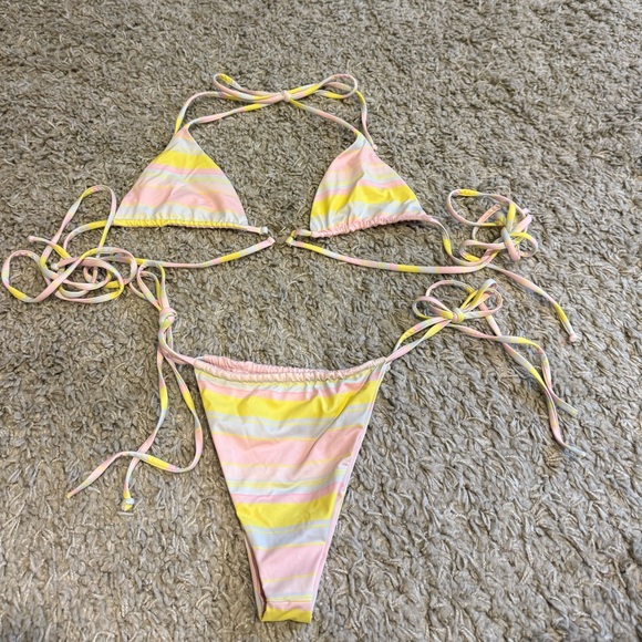 Frankie’s Bikinis Pastel Striped Bikini Set